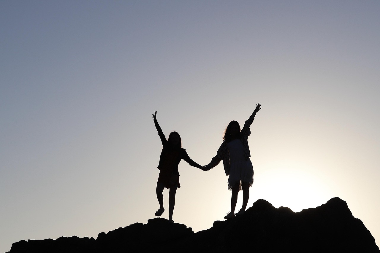 against light, summer, silhouette, nature, children, together, collaboration, people, sunset, sunlight